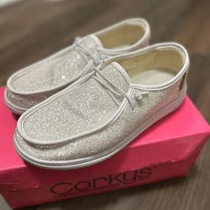 sparkly white slip ons